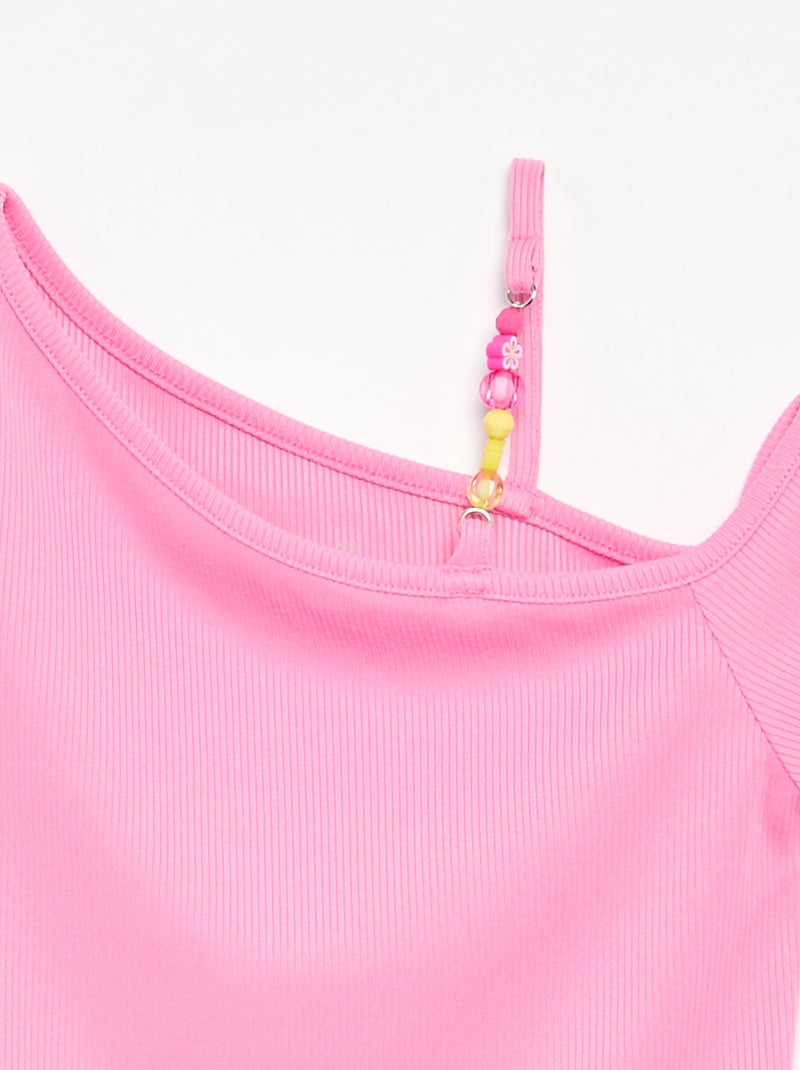 Top côtelé à col asymétrique Rose - Kiabi