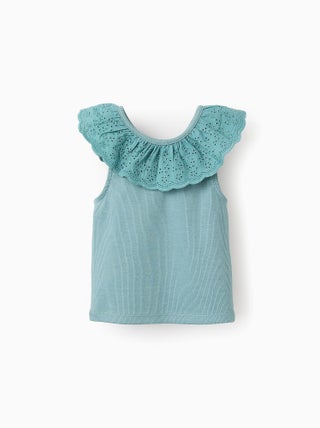 Top Côtelé avec Col en Broderie Anglaise