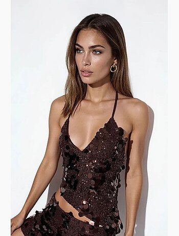 Top court à col halter avec sequins busem
