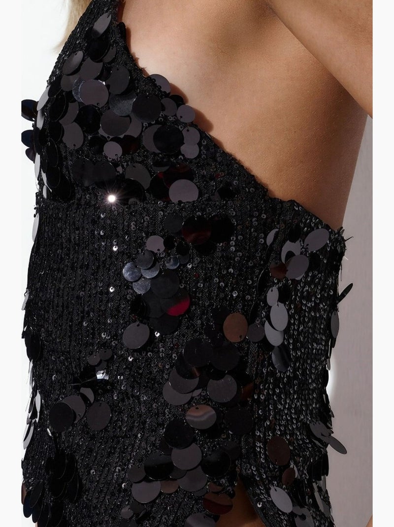 Top court à col halter avec sequins busem Noir - Kiabi