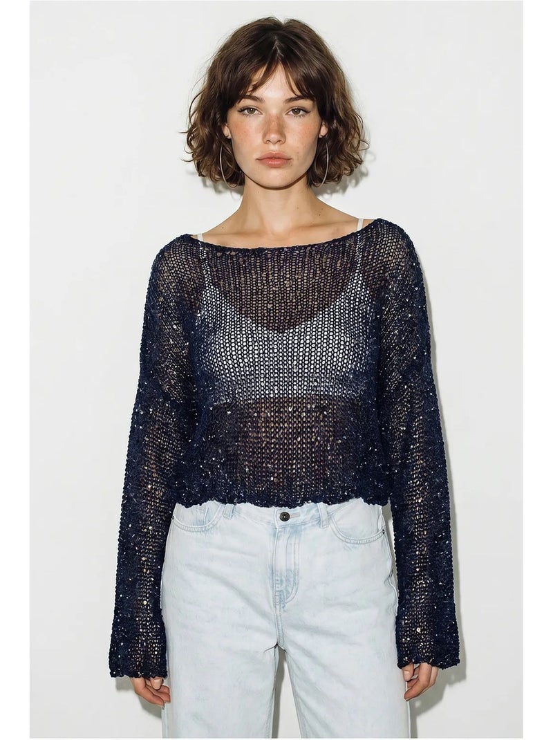 Top court ample en maille à sequins lucci Bleu marine - Kiabi