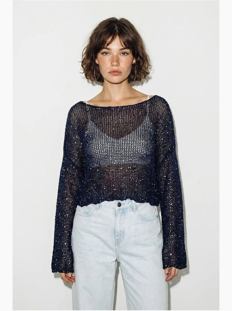 Top court ample en maille à sequins lucci Bleu marine - Kiabi