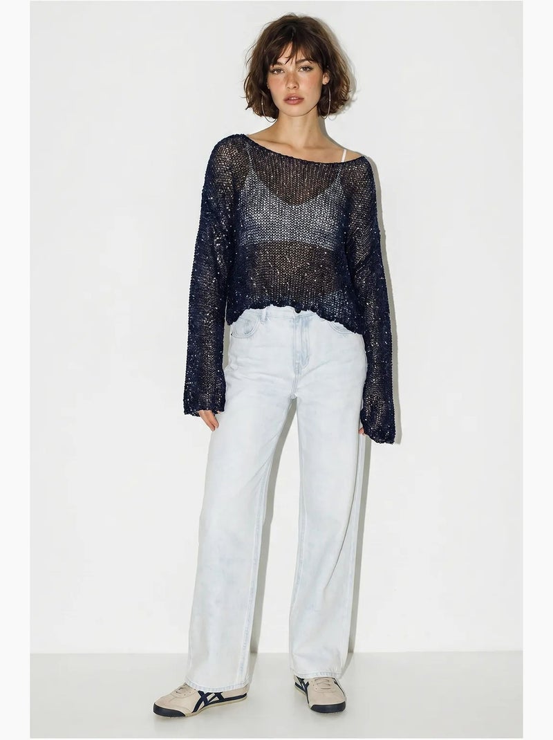 Top court ample en maille à sequins lucci Bleu marine - Kiabi