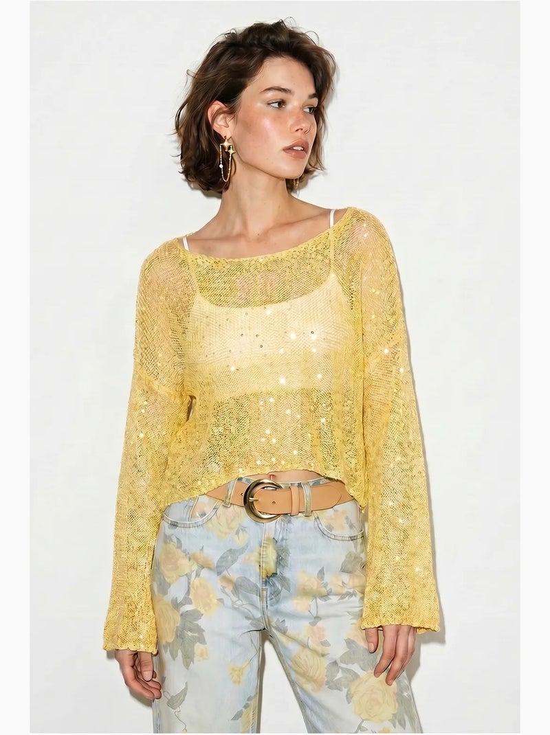 Top court ample en maille à sequins lucci Jaune citron - Kiabi