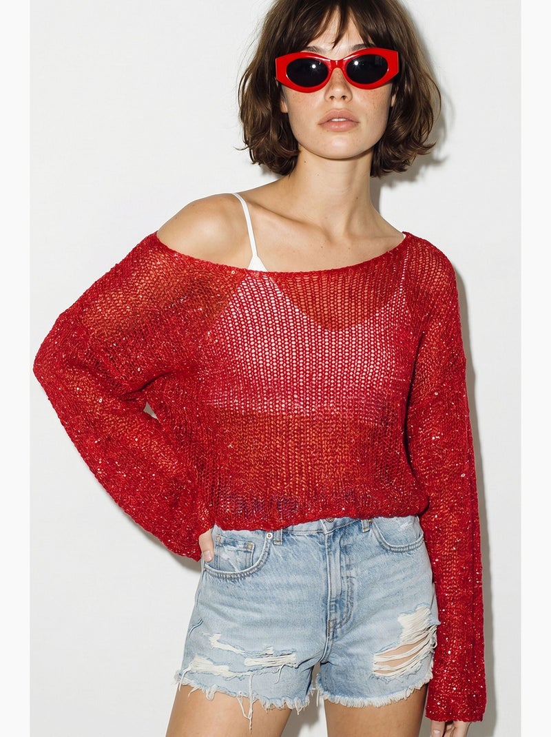 Top court ample en maille à sequins lucci Rouge - Kiabi