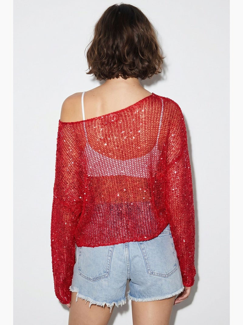 Top court ample en maille à sequins lucci Rouge - Kiabi