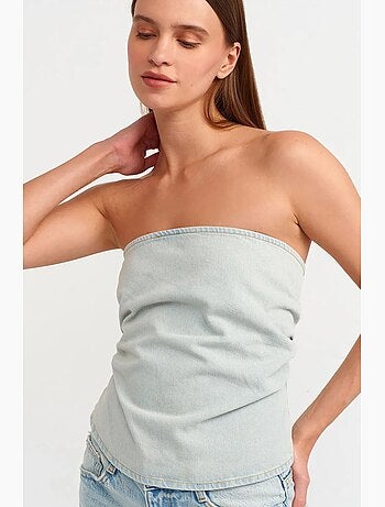 Top court en denim sans bretelles femme dilvin