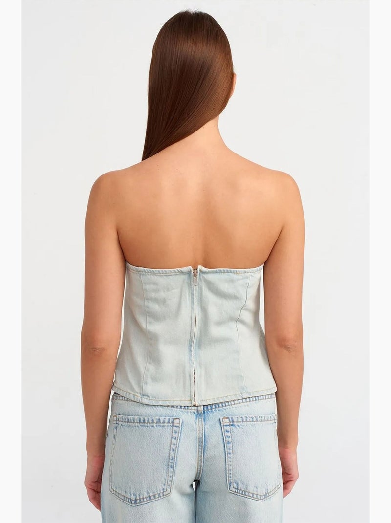 Top court en denim sans bretelles femme dilvin Bleu clair - Kiabi