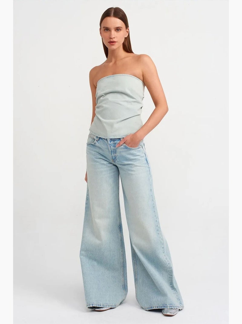 Top court en denim sans bretelles femme dilvin Bleu clair - Kiabi