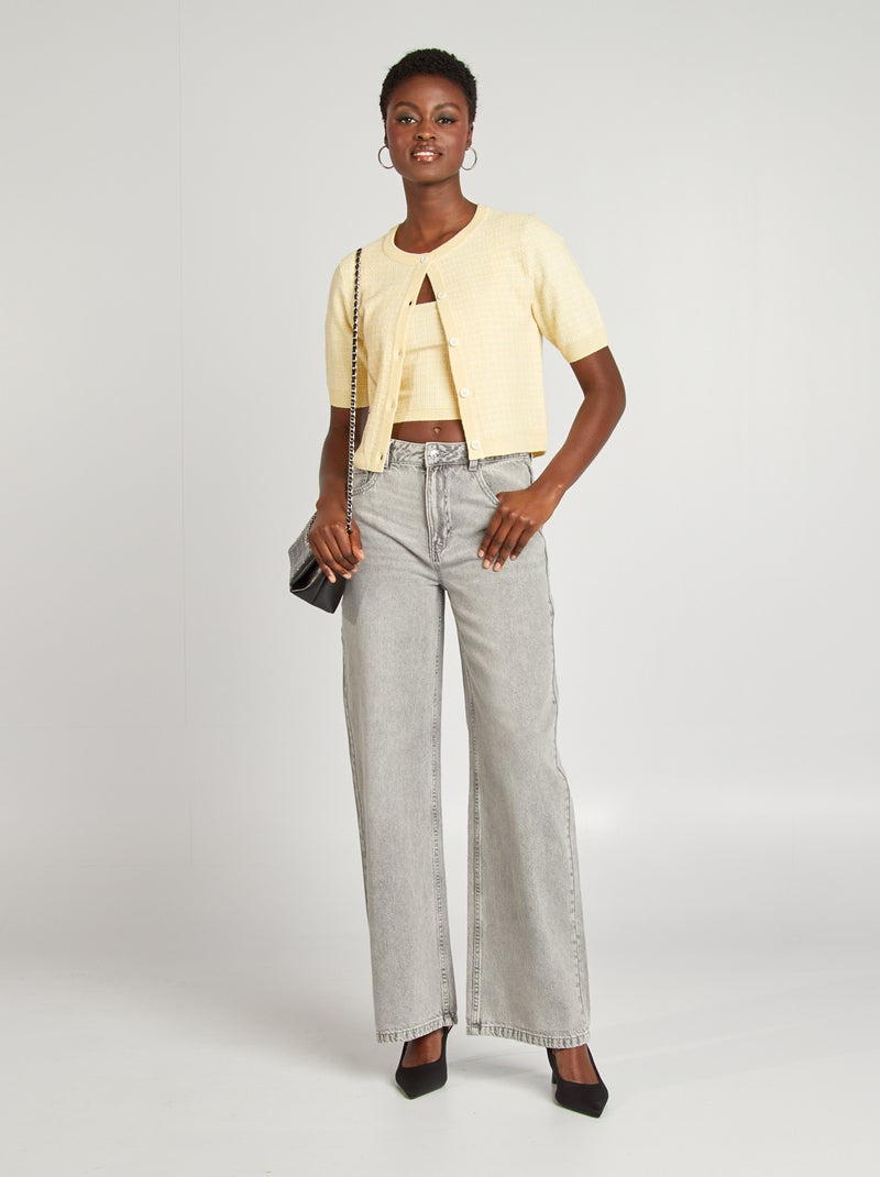 Top court en maille carreaux Jaune - Kiabi