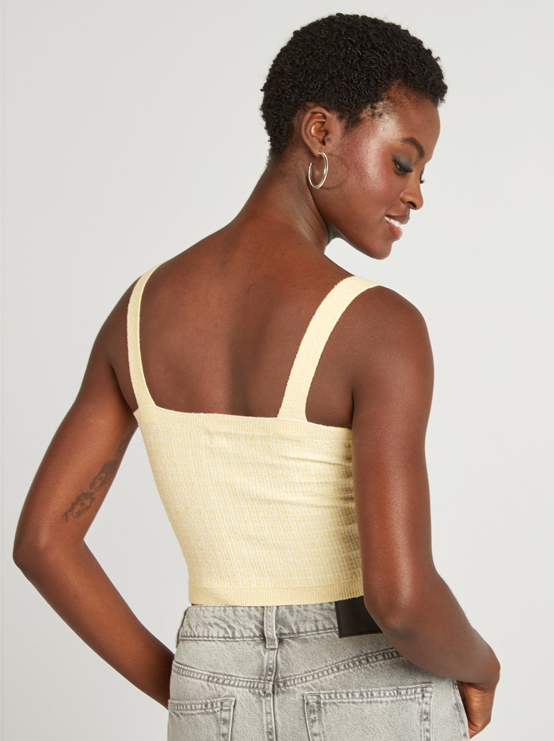 Top court en maille carreaux Jaune - Kiabi