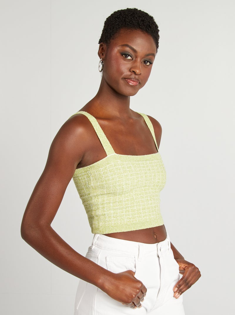 Top court en maille carreaux Vert - Kiabi