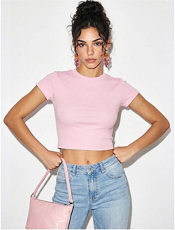 Top court femme en coton et lycra, coupe slim lucci