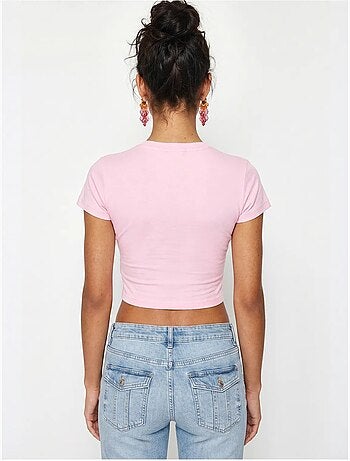 Top court femme en coton et lycra, coupe slim lucci