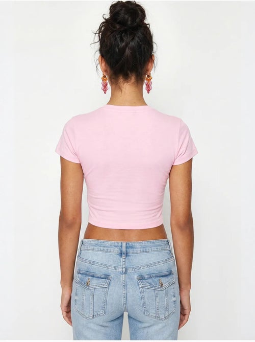 Top court femme en coton et lycra, coupe slim lucci - Kiabi Top court femme en coton et lycra, coupe slim lucci - Kiabi