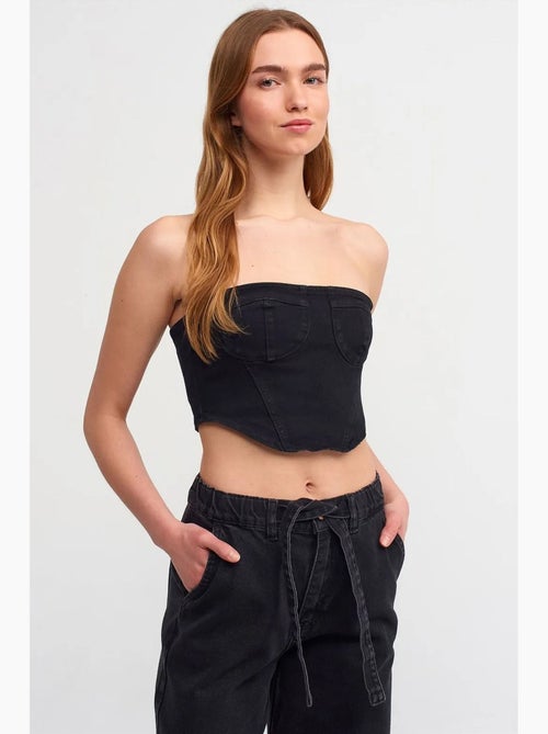 Top crop en denim, ajusté et bustier dilvin - Kiabi Top crop en denim, ajusté et bustier dilvin - Kiabi