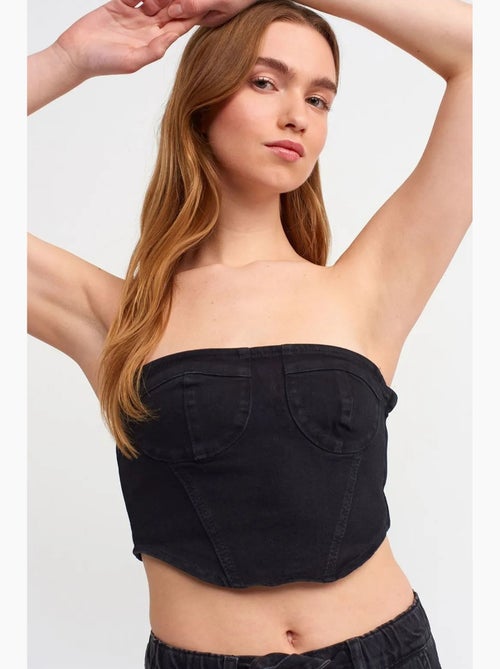 Top crop en denim, ajusté et bustier dilvin - Kiabi Top crop en denim, ajusté et bustier dilvin - Kiabi