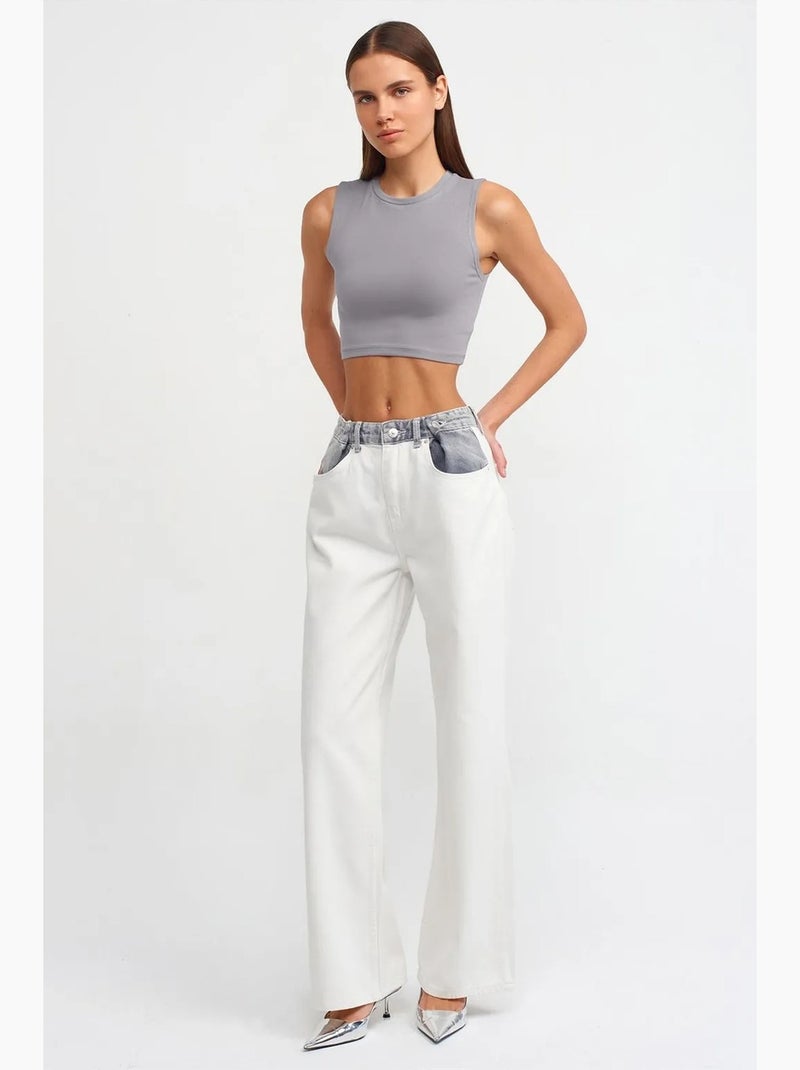 Top crop sans manches en jersey de coton dilvin Gris - Kiabi