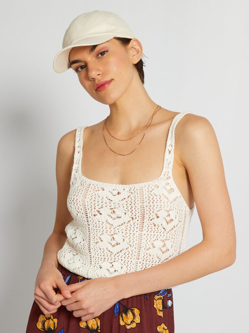 Top cropped à bretelles en crochet Blanc - Kiabi