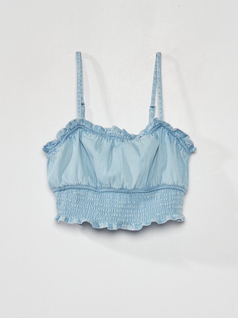 Top cropped en denim à fines bretelles Bleu - Kiabi