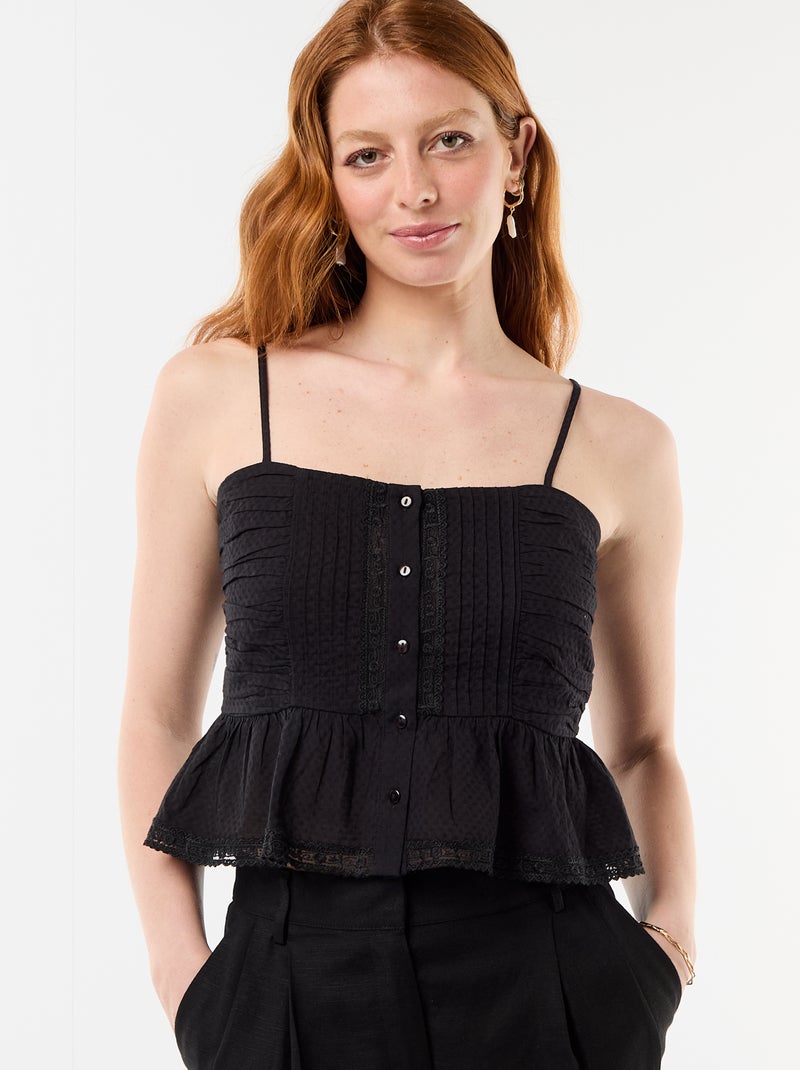 Top cropped fines bretelles Noir - Kiabi