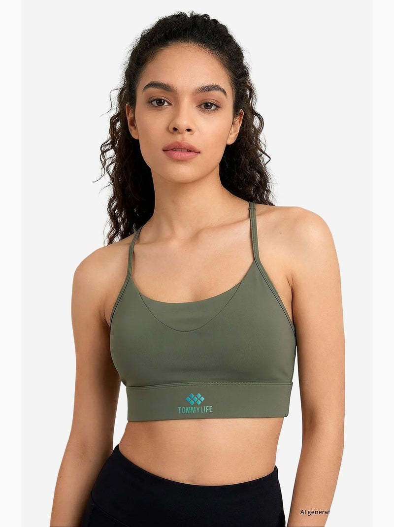 Top de sport femme court ajusté tommy Kaki - Kiabi