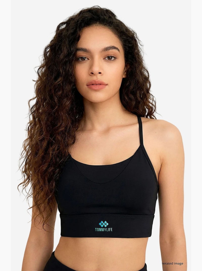 Top de sport femme court ajusté tommy Noir - Kiabi