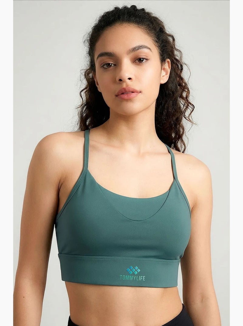 Top de sport femme court ajusté tommy Vert - Kiabi