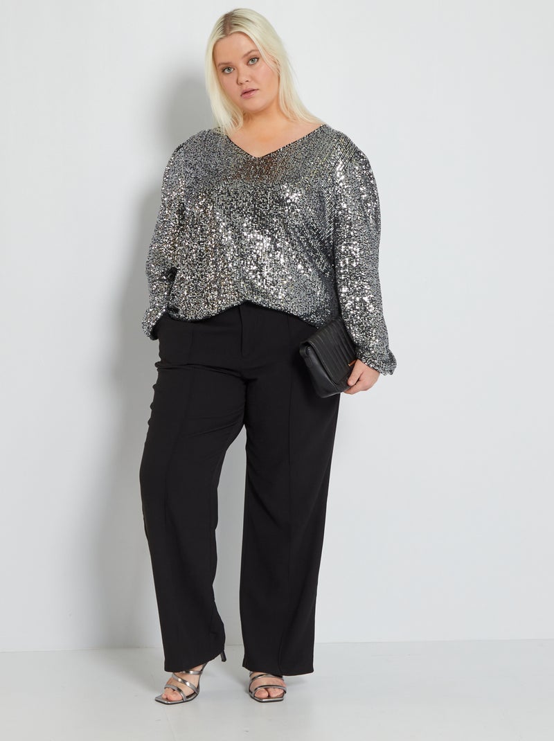 Top décolleté à sequins Gris - Kiabi