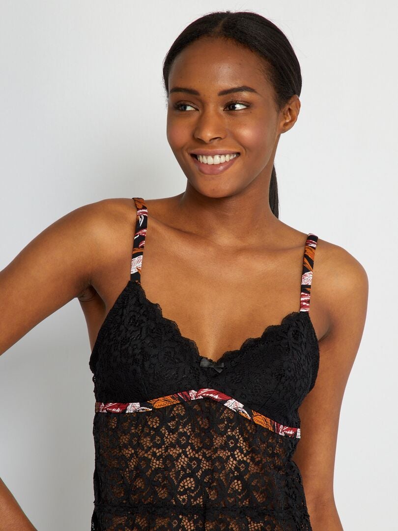 Top dentelle 'Envie de Lingerie' noir imprimé - Kiabi