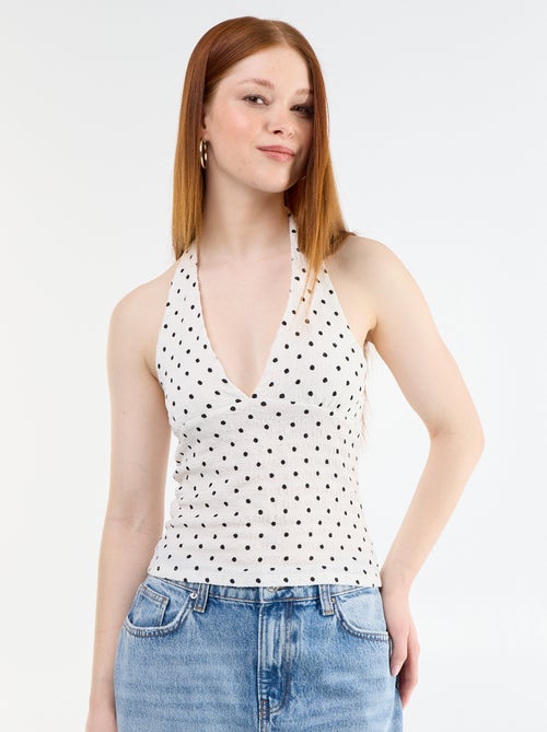 Top dos nu à pois en maille crinckle - Kiabi