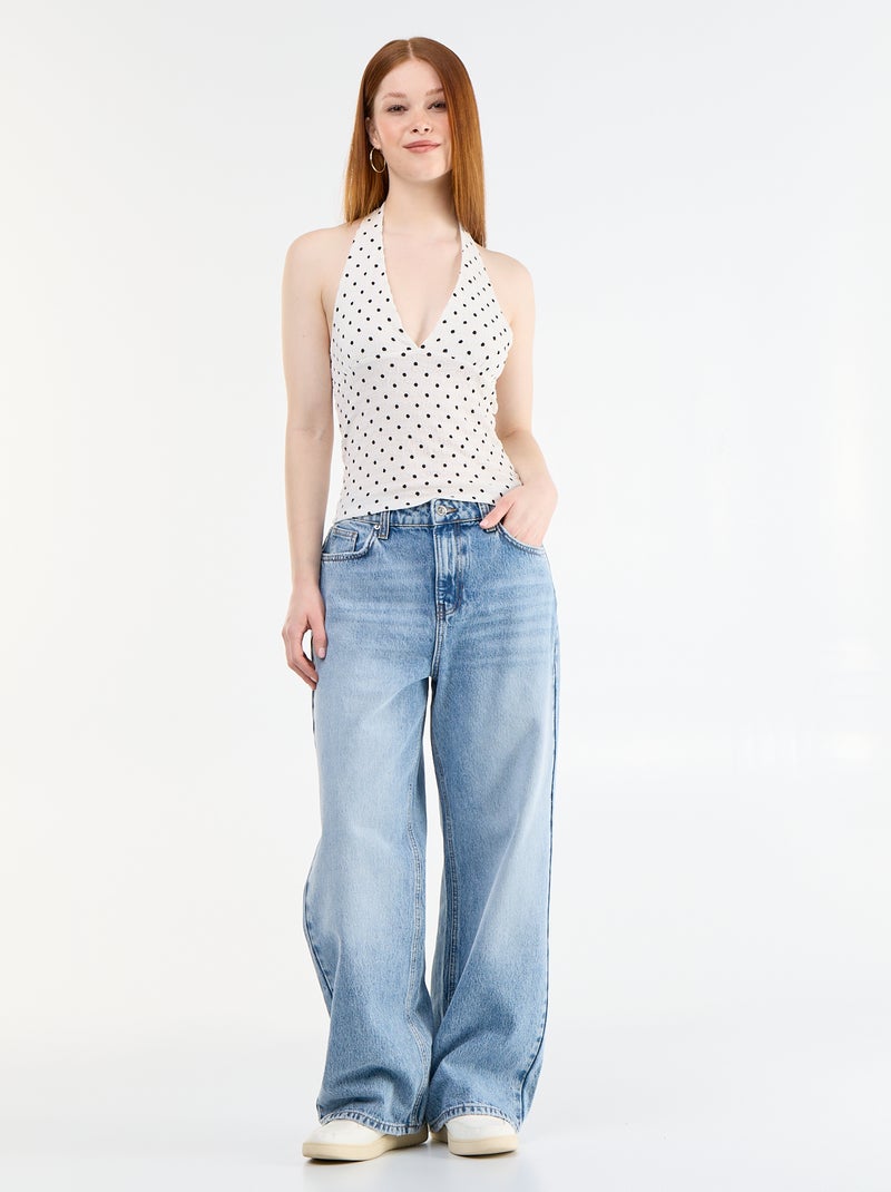 Top dos nu à pois en maille crinckle Blanc - Kiabi