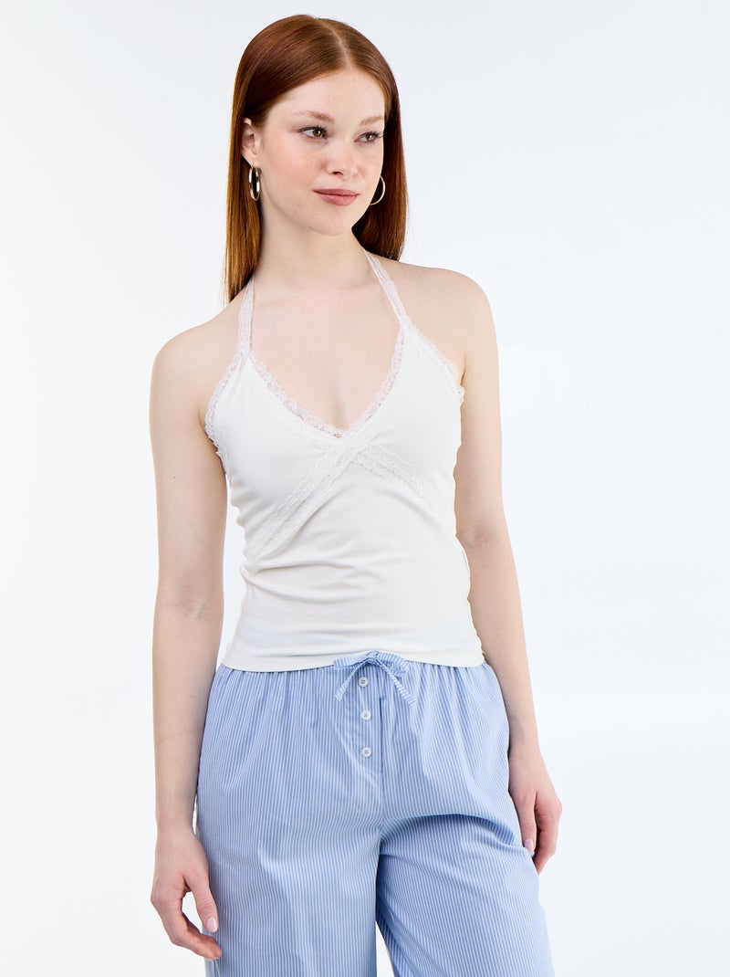 Top dos nu avec dentelle Blanc - Kiabi