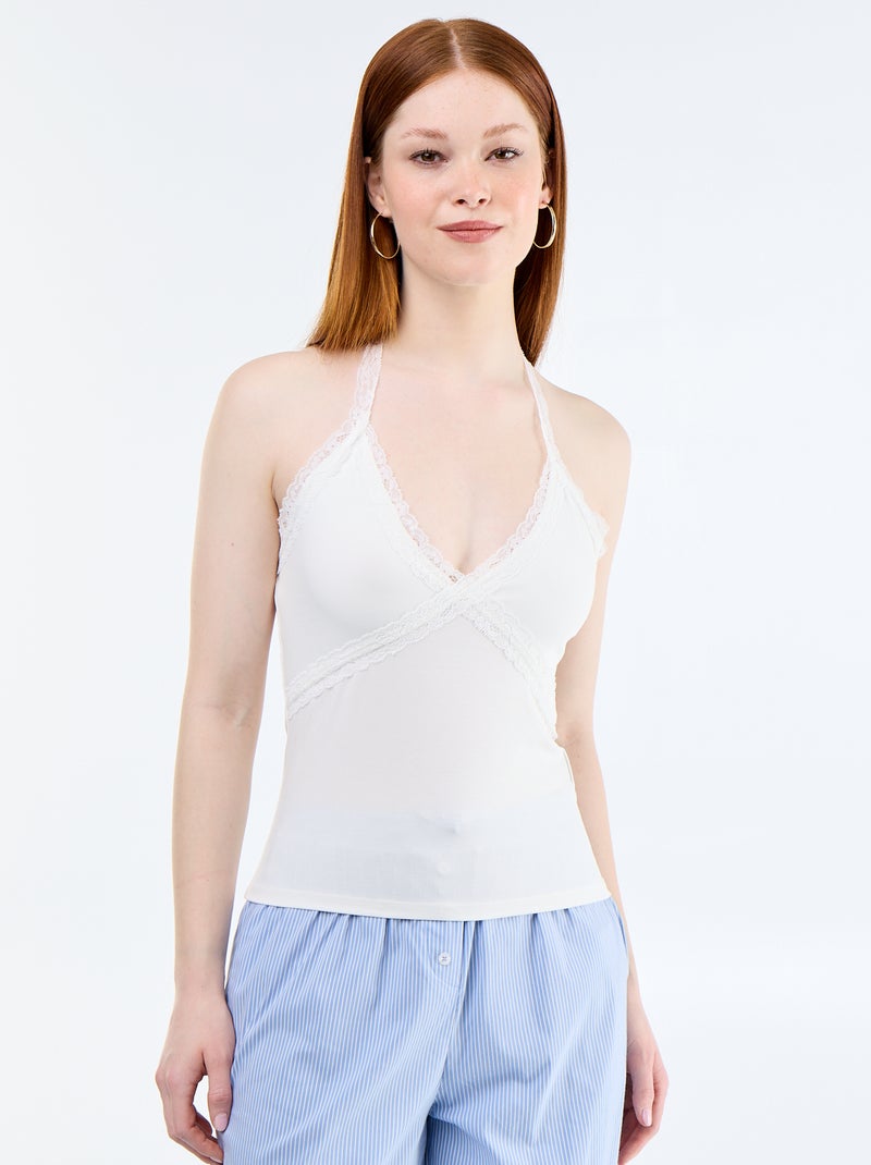 Top dos nu avec dentelle Blanc - Kiabi