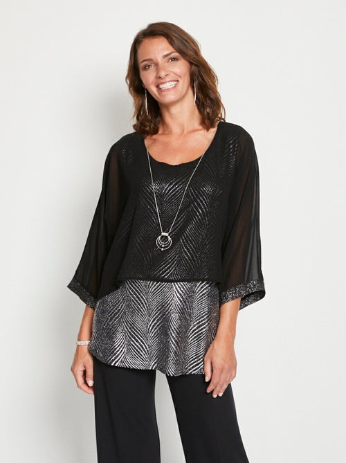 Top effet 2 en 1 maille pailletée et voile - Kiabi