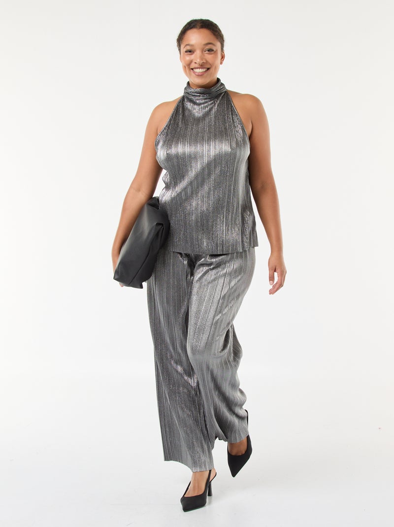 Top emmanchures américaines maille plissée Gris - Kiabi