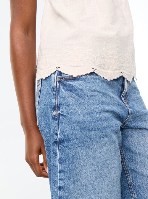Top en coton avec bords brodés - Kiabi