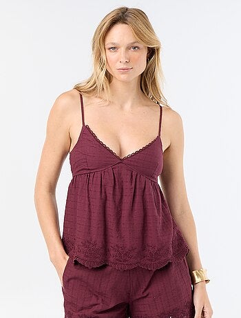 Top en coton avec bords brodés