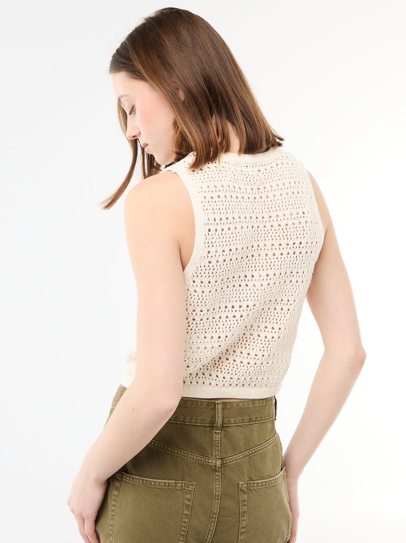 Top en crochet ajouré avec emmanchures larges Beige - Kiabi
