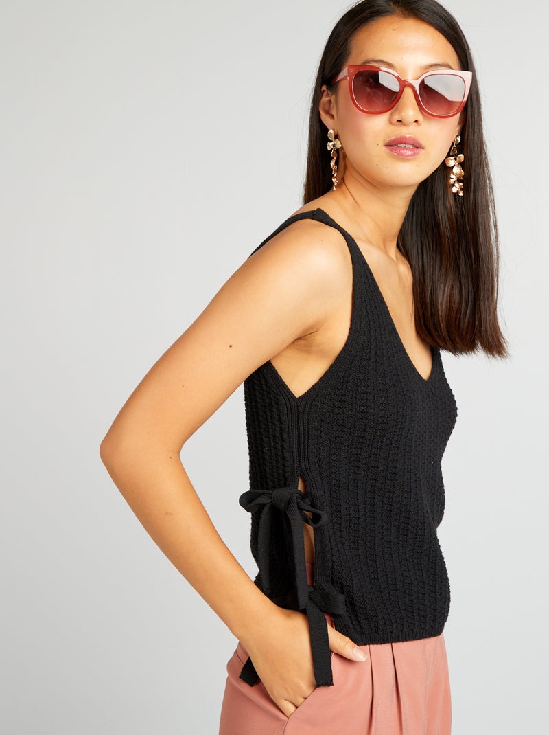Top en crochet avec nœuds noir - Kiabi