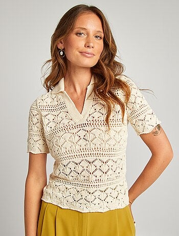 Top en crochet col polo