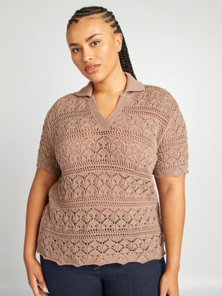 Top en crochet col polo