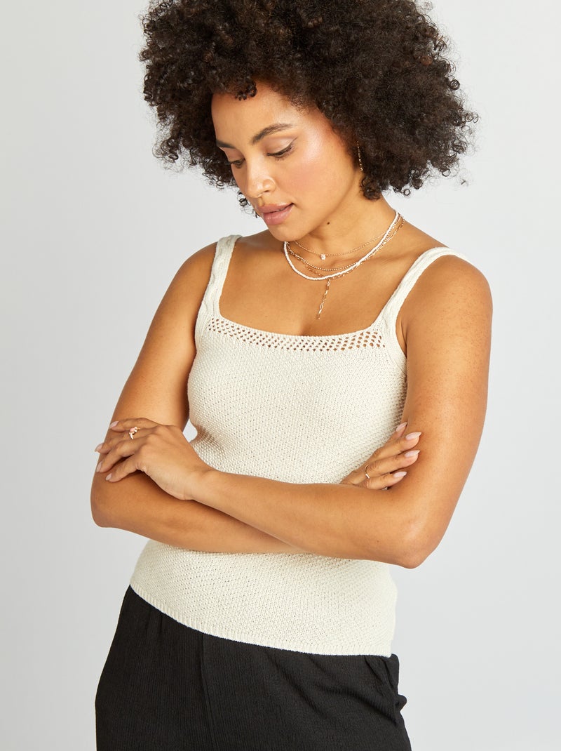 Top en crochet et fines bretelles Beige - Kiabi