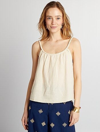 Top en gaze de coton à bretelles tressées