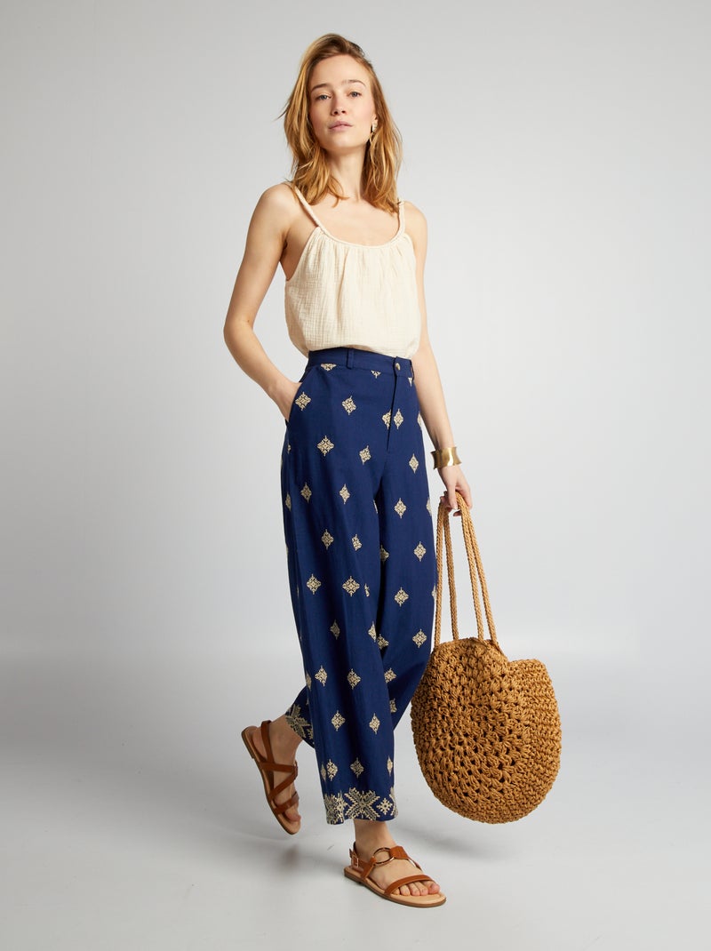 Top en gaze de coton à bretelles tressées Beige - Kiabi