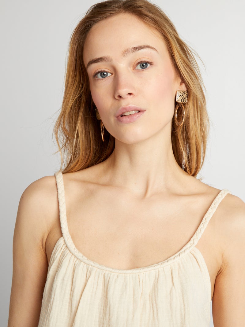 Top en gaze de coton à bretelles tressées Beige - Kiabi