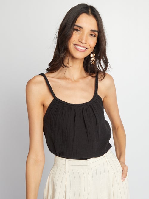 Top en gaze de coton à bretelles tressées - Kiabi