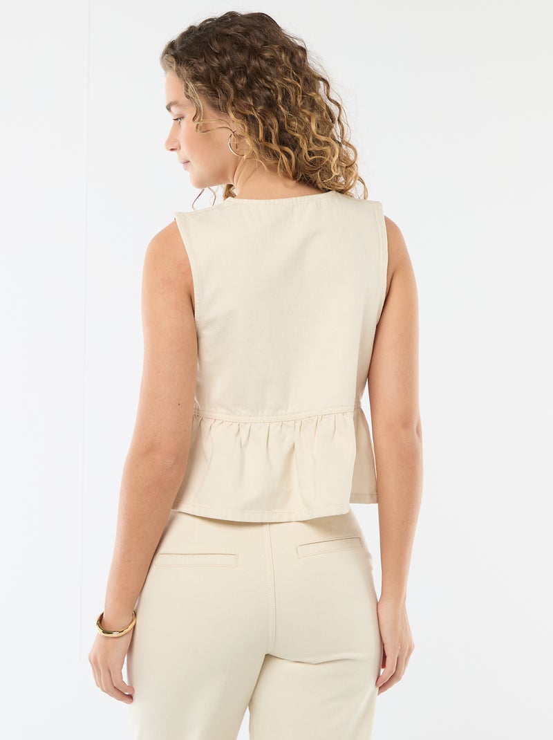 Top en jean col V Beige - Kiabi