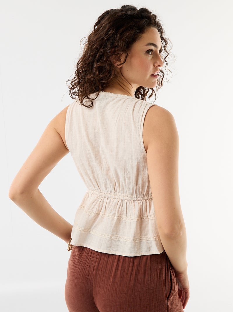 Top en maille ajourée sans manches Beige - Kiabi