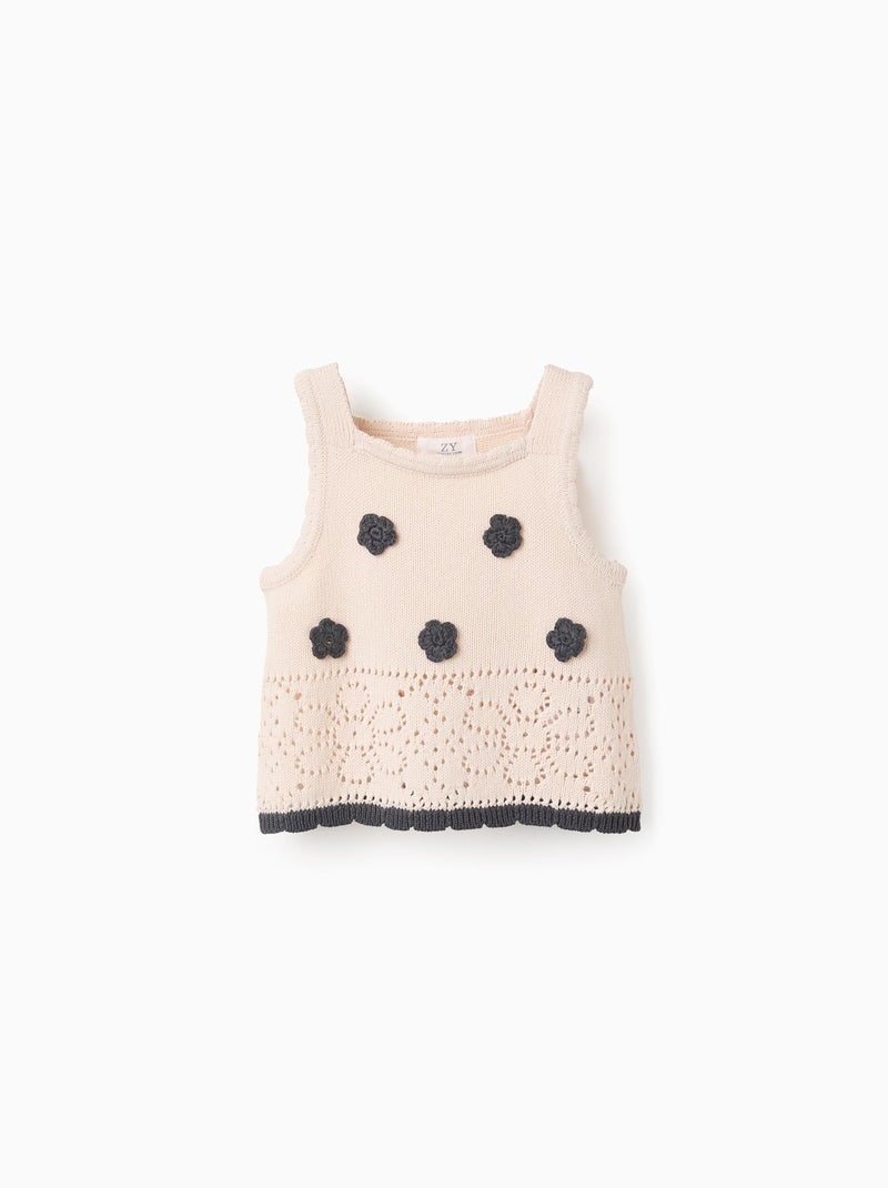 Top en Maille avec Fleurs au Crochet Beige - Kiabi